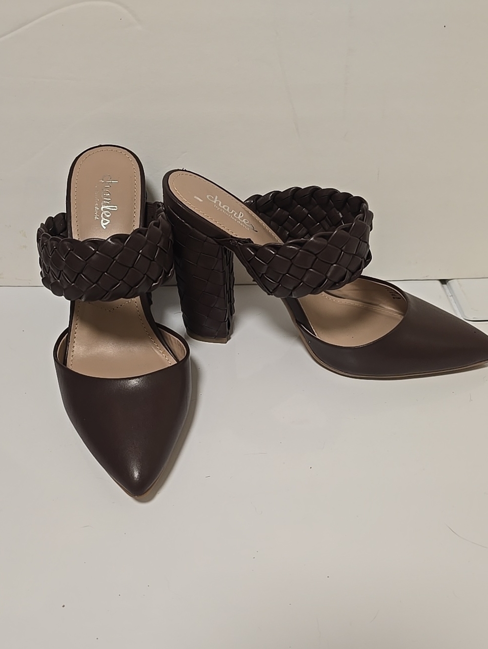 Charles by Charles David Dark Brown Braided Strap Pointed-Toe Mules